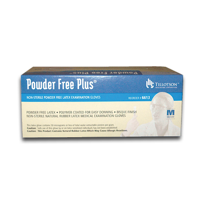 Image of Latex Gloves,  Powder-Free, Medium - Tillotson (100/box)
