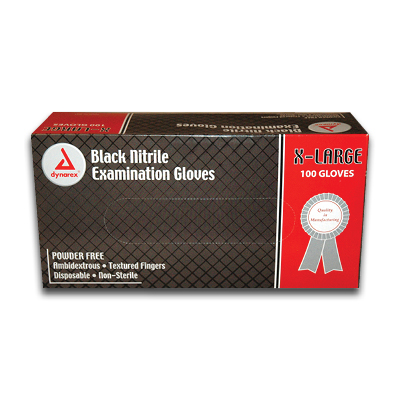 Image of Black Nitrile Gloves, Powder Free X-Large - Dynarex (100/box)