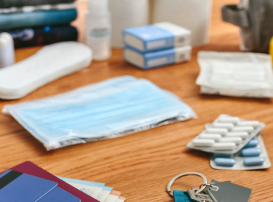 survival kit and items for first aid
