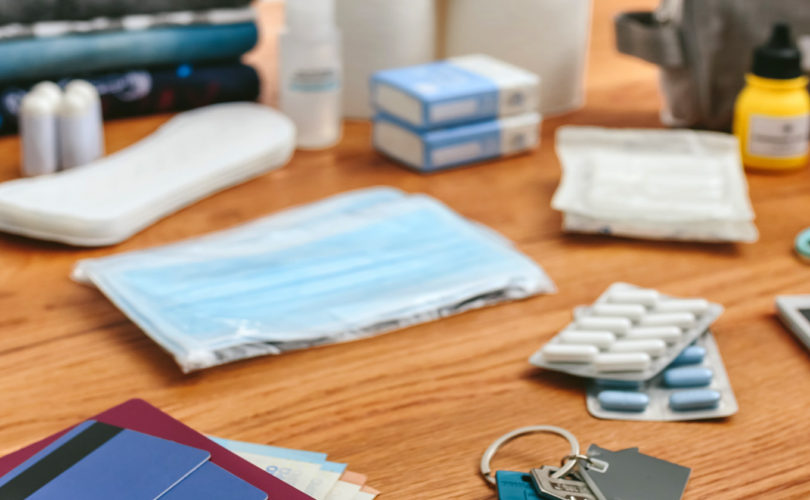 survival kit and items for first aid