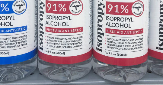 different isopropyl alcohol bottles