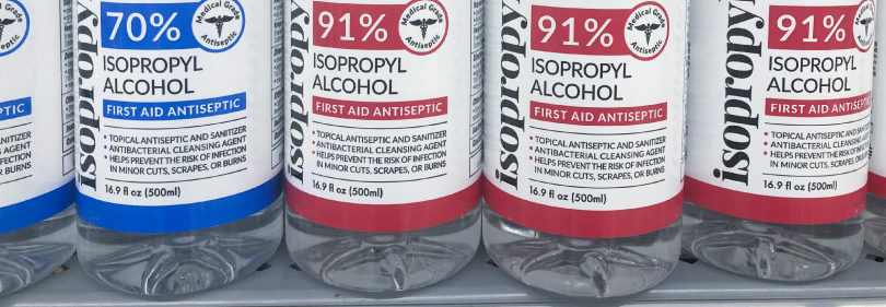 different isopropyl alcohol bottles