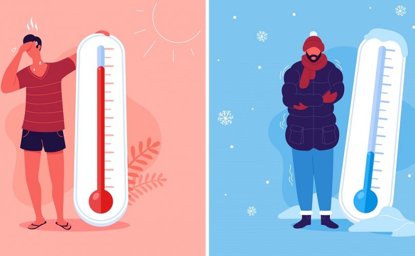 two different temperatures shown on a thermometer.
