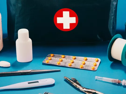 first aid kit and supplies for an emergency situation
