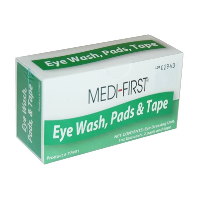 Medi-First Unitized Eye Wash, Pads, and Tape